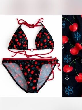 Vintage Y2K String Bikini Set, Cherry Red Print Size Large Arizona